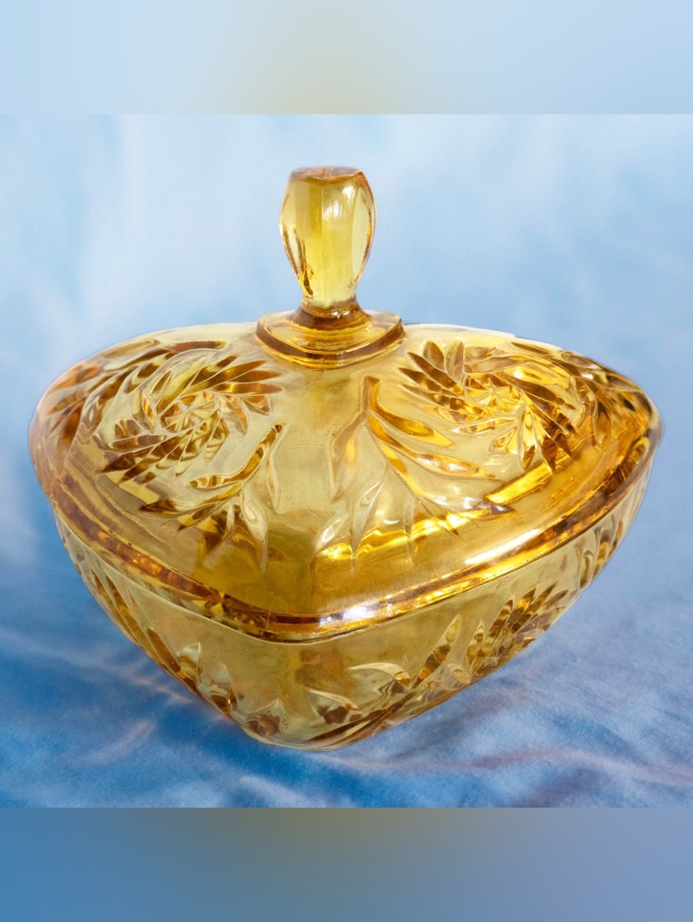 Beautiful Hazel Atlas Amber Glass Triangular  Candy Dish